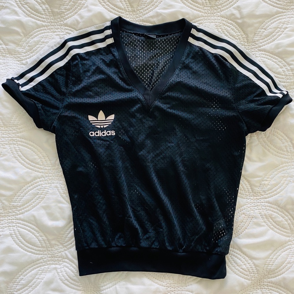 ADIDAS perforated black white logo tee fitness athleisure top